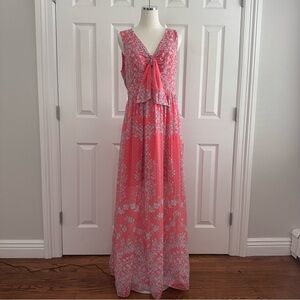 BCBGMaxAzria Coral V-Neck Wedding Guest Vacation Easter Summer Maxi Dress Size12